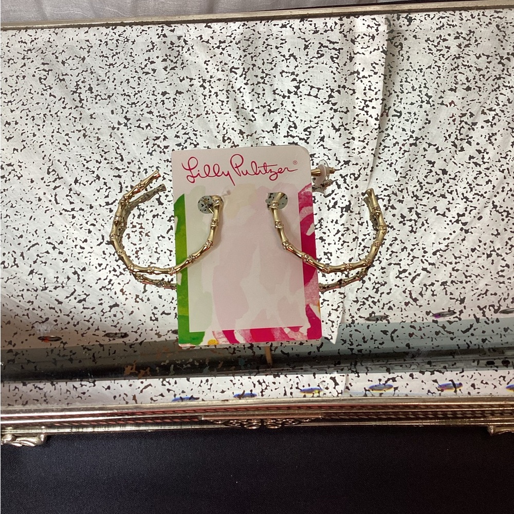 NWT Lilly Pulitzer Tropical Bamboo Hoops- Gold Metallic